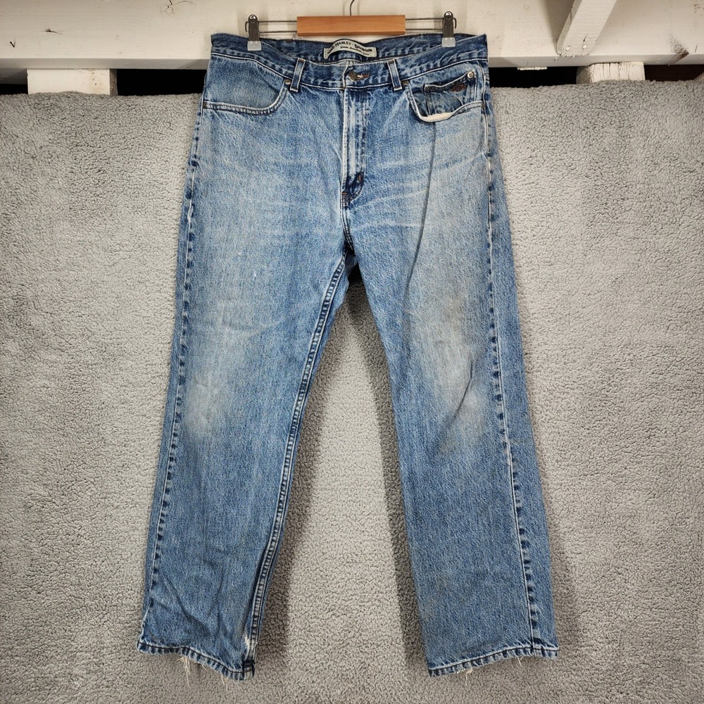 Harley-Davidson Mens Light Wash Straight Leg Biker Jeans 38x30‎ Blue 99026-07VM